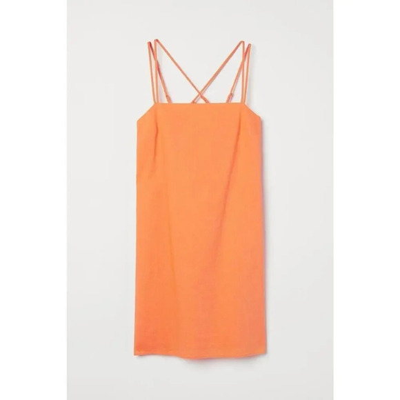H&M Linen Blend Mini Dress Square Neck Strappy Orange Size Small Women’s - Picture 1 of 7